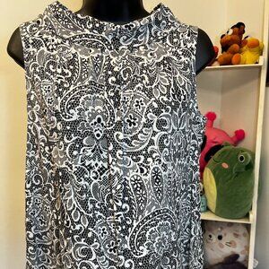 Talbots Sleeveless Black White Button Back Paisley Cowl Neck Blouse Size 4